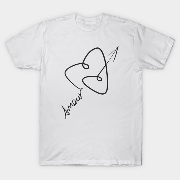 Heart-shaped curved Cupid's arrow. Amour. T-Shirt by aceofspace